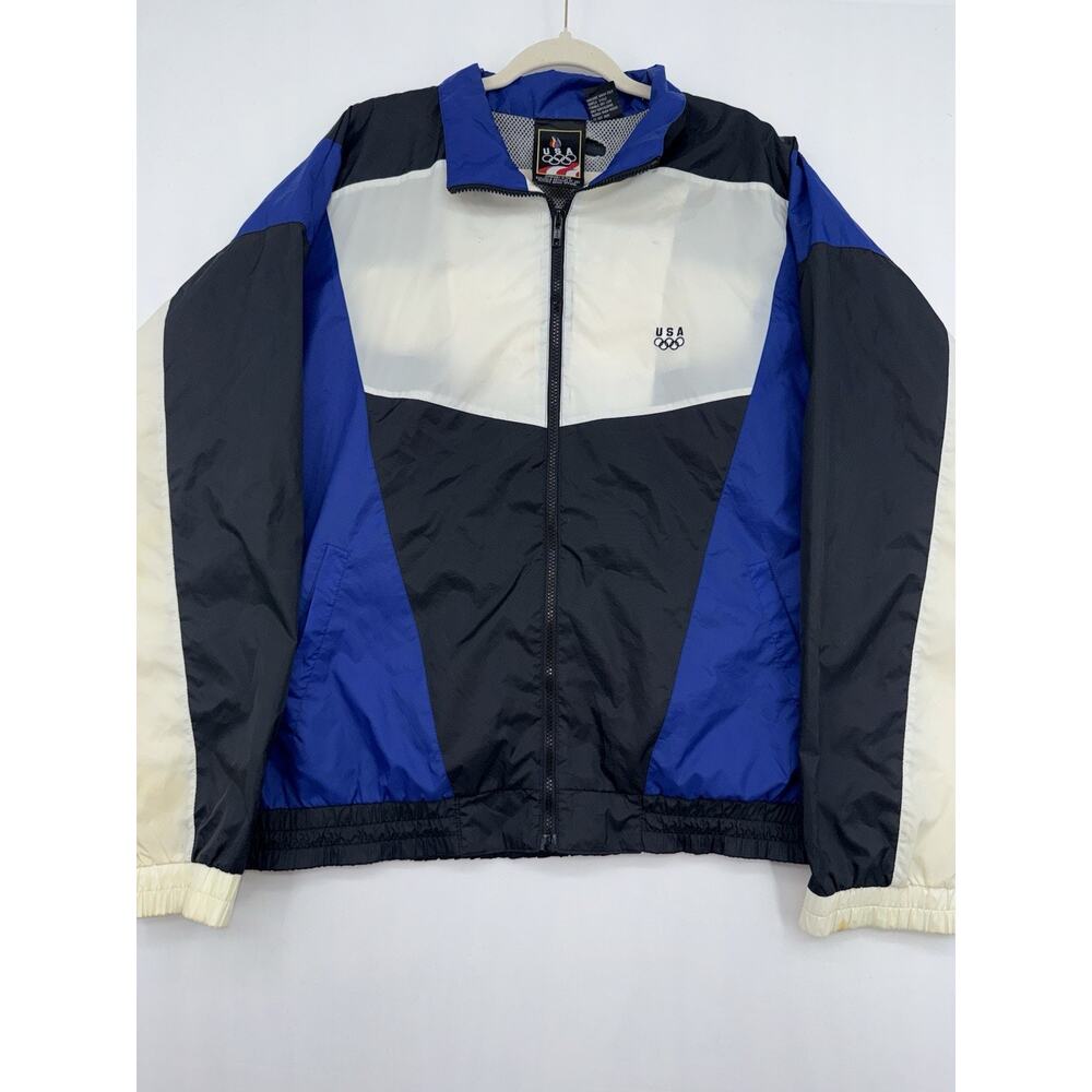 Vintage 90s JCPenney USA Olympics Windbreaker Jacket Adult Size Large Nylon Blue